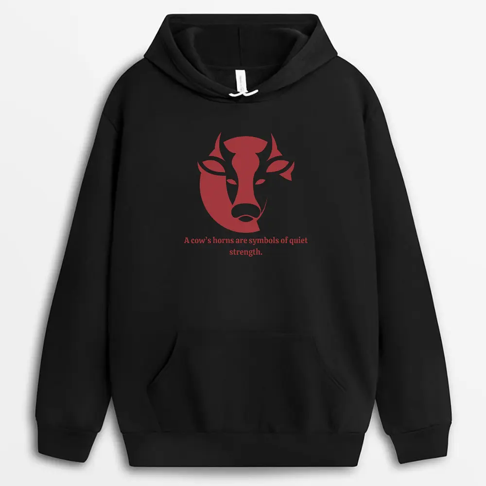 A Cows Horns Are Symbols Of Quiet Strength Veilxtee Hoodie - Black