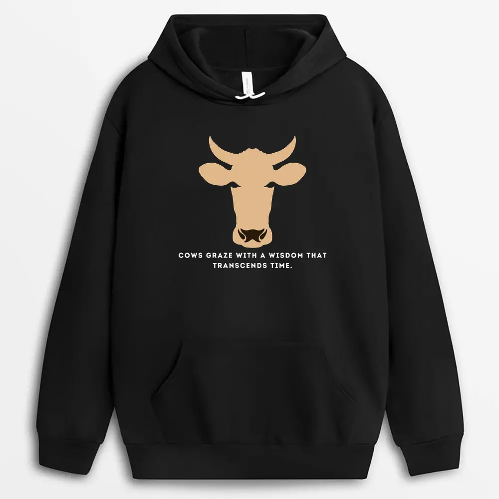 Cows Graze With A Wisdom That Transcends Time Veilxtee Hoodie - Black