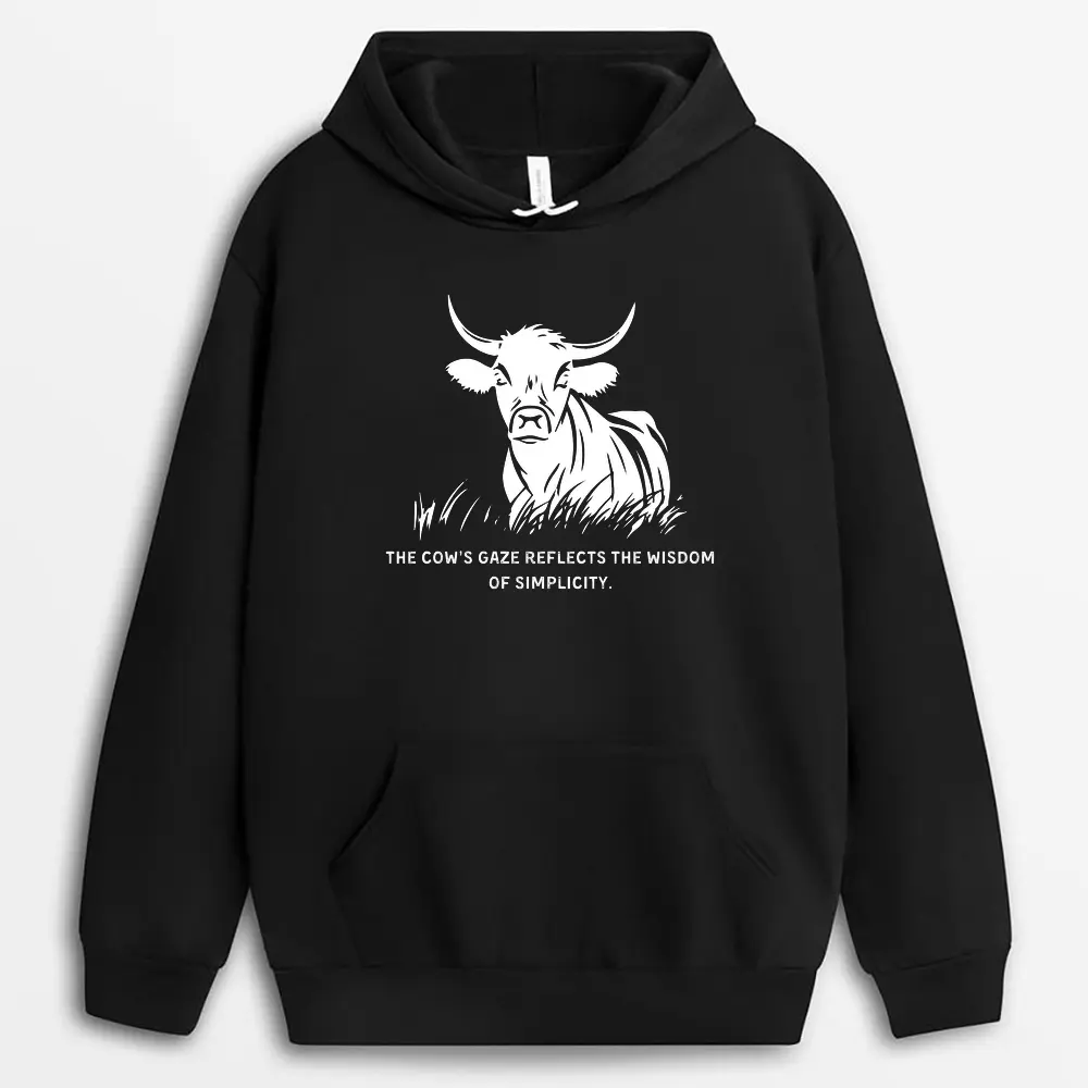 The Cows Gaze Reflects The Wisdom Of Simplicity Veilxtee Hoodie - Black