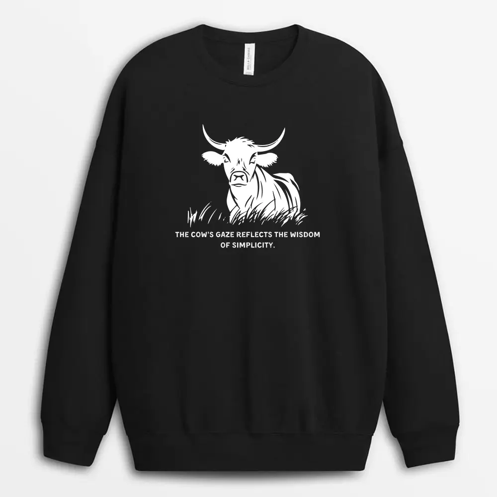 The Cows Gaze Reflects The Wisdom Of Simplicity Veilxtee Sweatshirt - Black