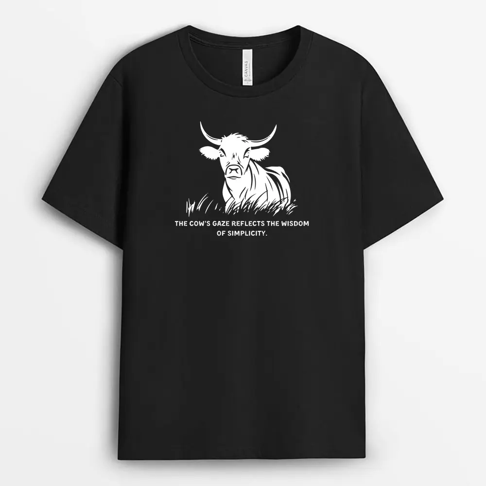 The Cows Gaze Reflects The Wisdom Of Simplicity Veilxtee T-Shirt - Black