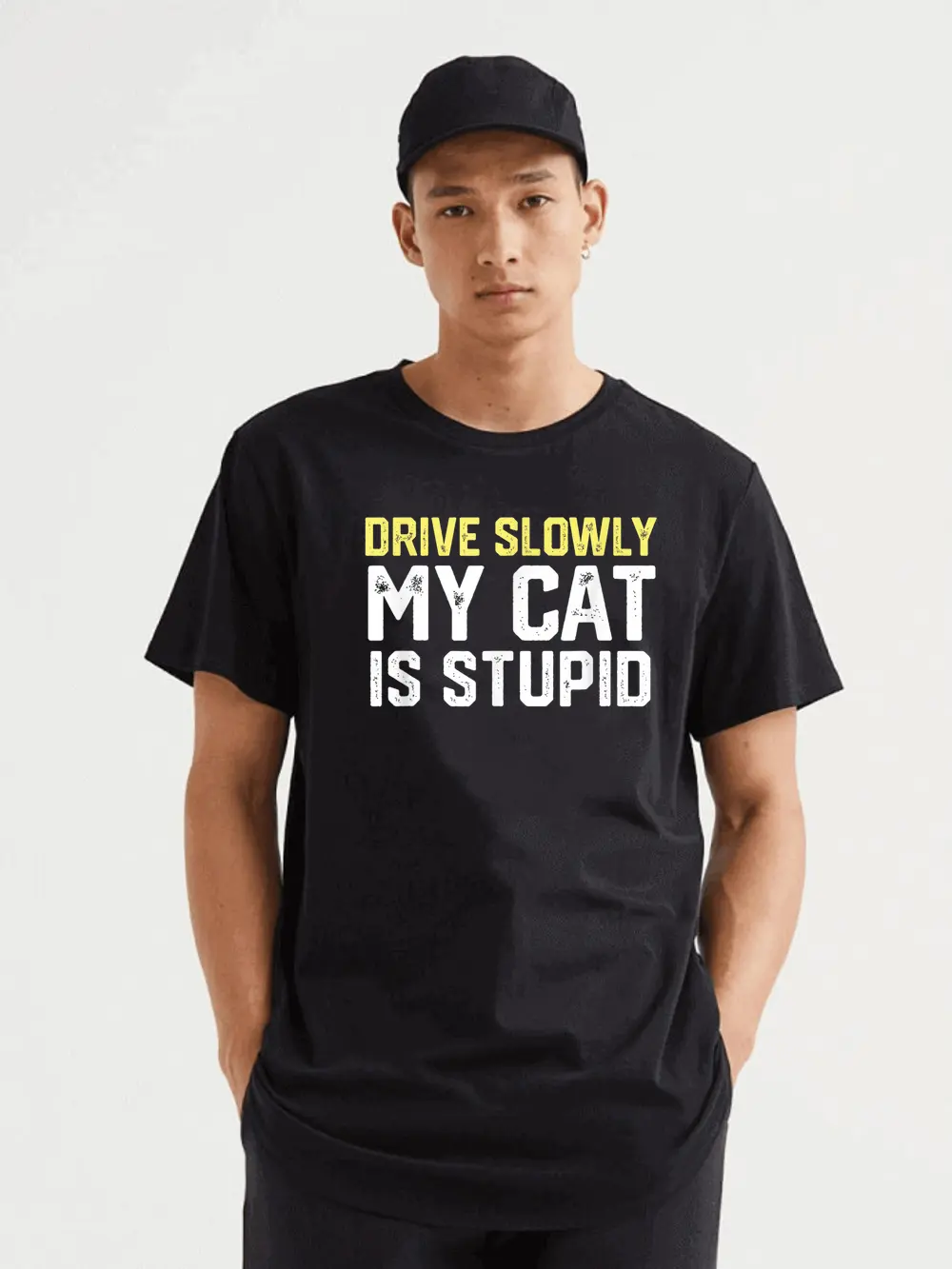 Drive Slowly My Cat Is Stupid Funny Cat Lover Joke T-Shirt